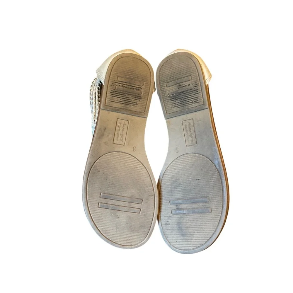 White Braided Sandals Kids Size 3 American Eagle Silver Metallic Gladiator Flat